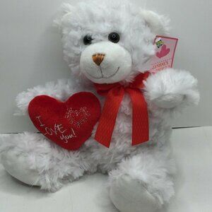The Petting Zoo Valentine White Plush 13" Teddy Bear Red I Love You Heart